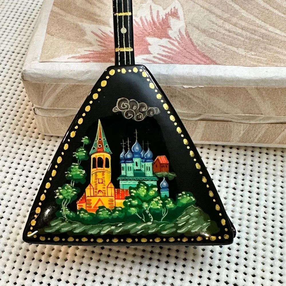 Vintage Rare Handpainted‎ Handmade Balalaika Lacquer Trinket Box  Folklore